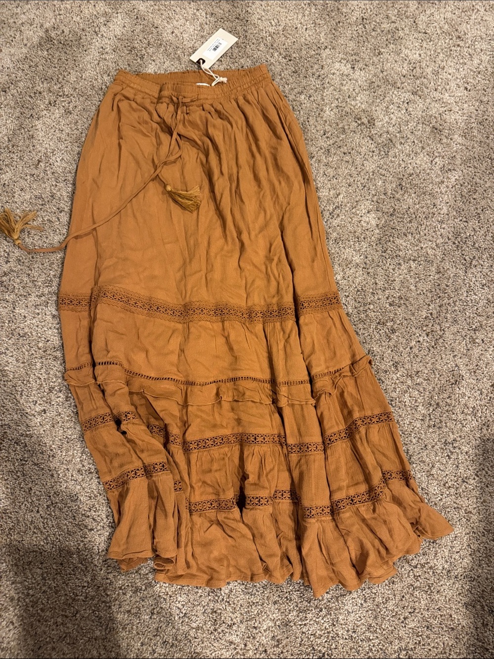In Bloom Tiered Maxi Skirt in Mustard Brown